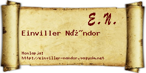 Einviller Nándor névjegykártya